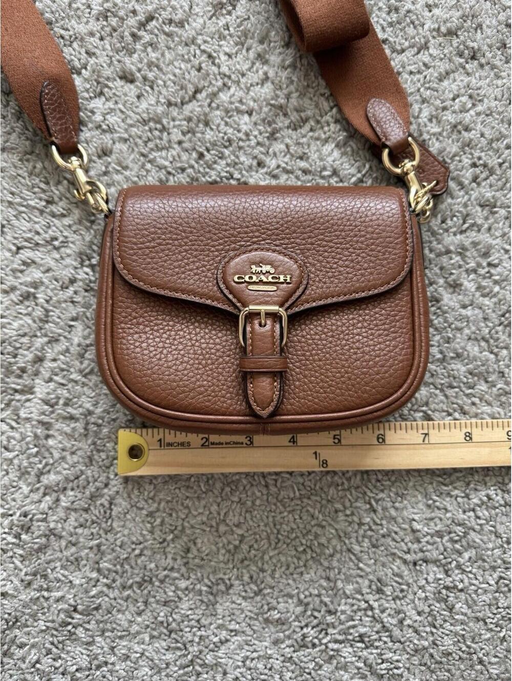 Coach Amelia Small Saddle Bag Pebbled Leather Tan Brown Crossbody - Picture 8 of 9